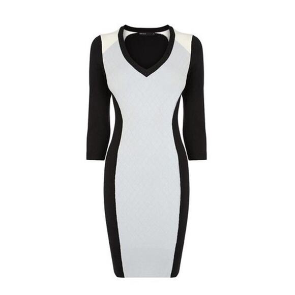 Karen Millen Colorblock Grey Black White Midi Length Sweater Dress Womens Size 2 - Picture 1 of 7